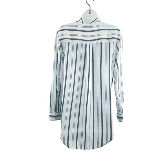 Elizabeth and James Button Down Tunic Shirt Women's XS White Blue Striped Light - Picture 3 of 12